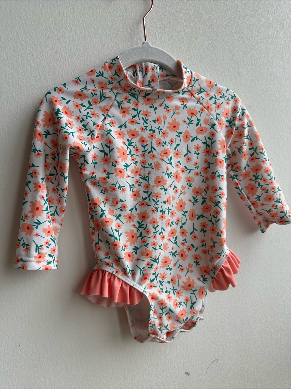 6/12M Floral Long-Sleeve Rash Guard Swimsuit - Pink/Green
